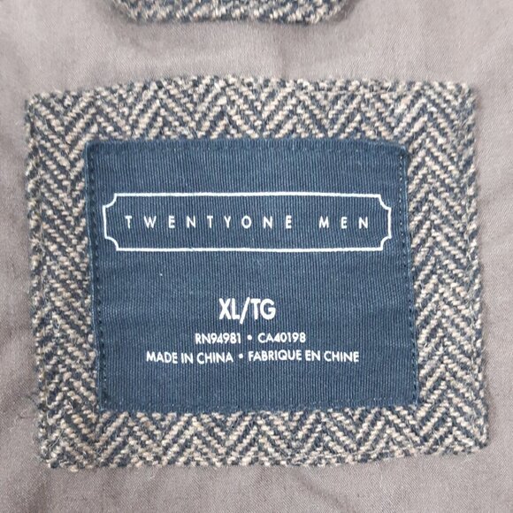 Twenty One Men Wool Blend Flight Jacket Coat XL Chevron Tweed Pockets Dark Brown - Picture 5 of 6